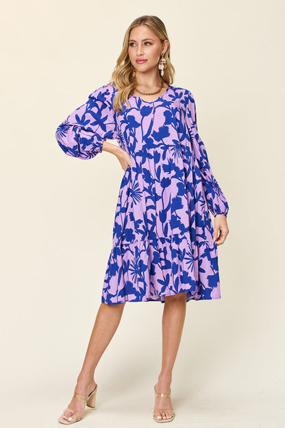 Double Take Full Size Printed Ruffle Hem Dress with Pocket Trendsi