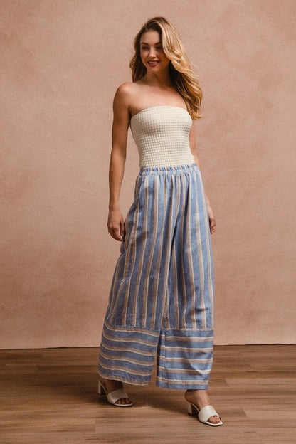 BiBi Striped Wide Leg Pants with Pockets Trendsi