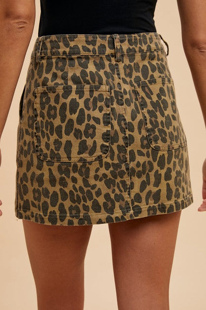 Annie Wear Leopard Denim Mini Skirt Trendsi