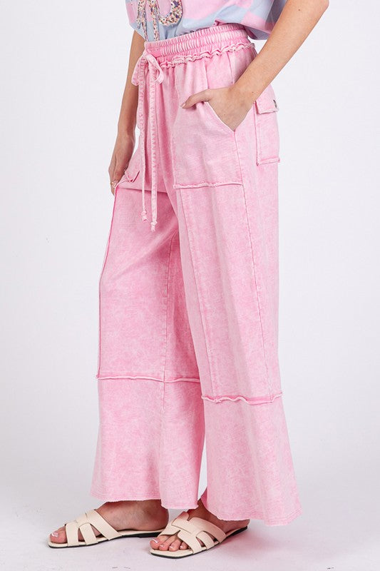 SAGE + FIG Mineral Washed Terry Wide Leg Pants Trendsi