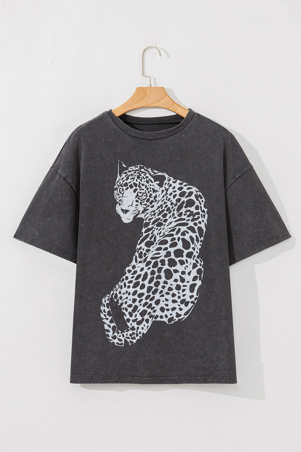 Cheetah Mineral Wash Round Neck Half Sleeve T-Shirt Trendsi