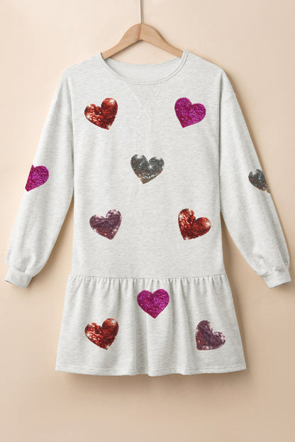 Sequin Heart Round Neck Long Sleeve Mini Dress Trendsi