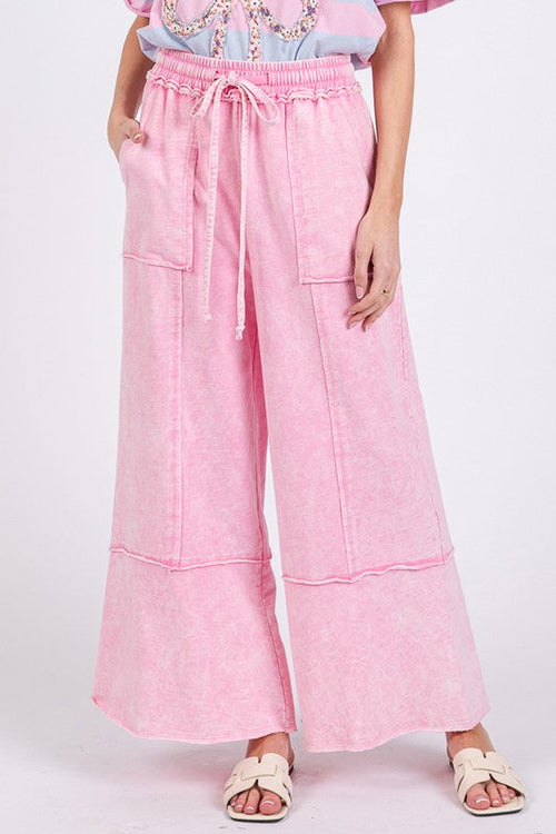 SAGE + FIG Mineral Washed Terry Wide Leg Pants Trendsi