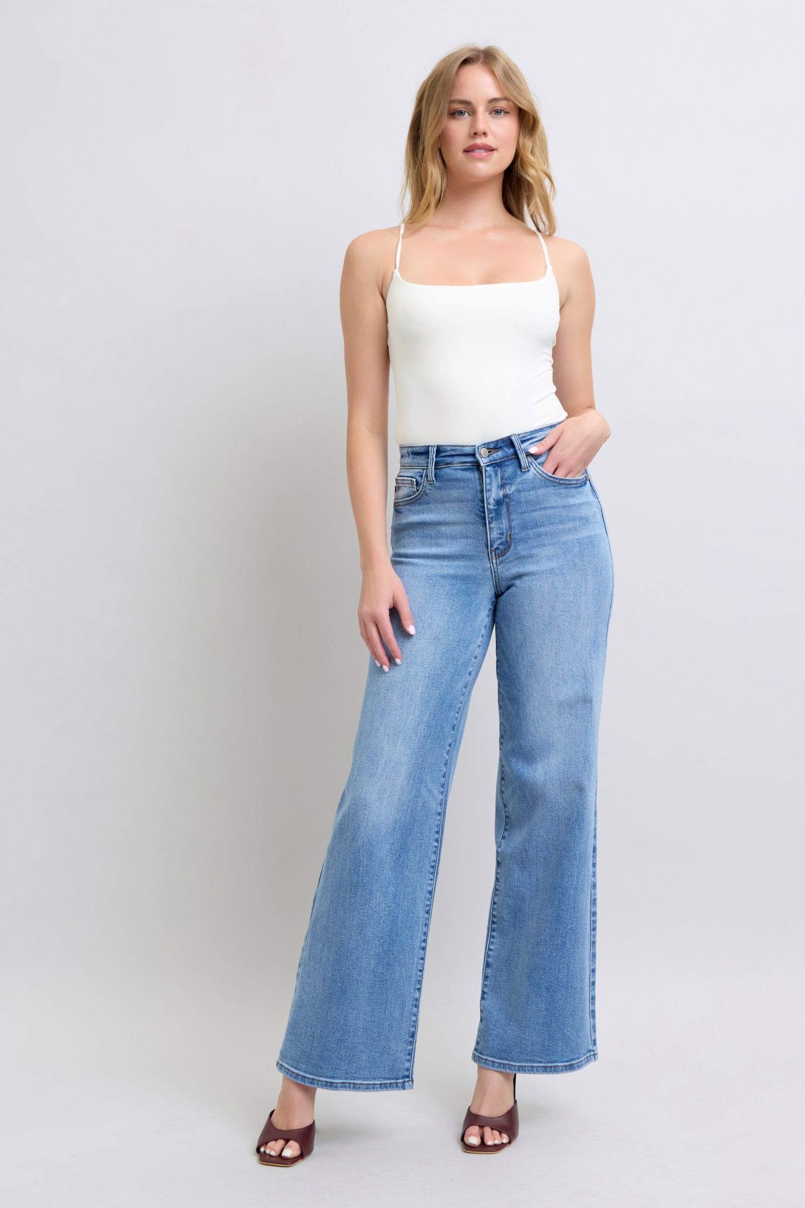 Judy Blue Full Size Wide Leg Jeans with Pockets Trendsi