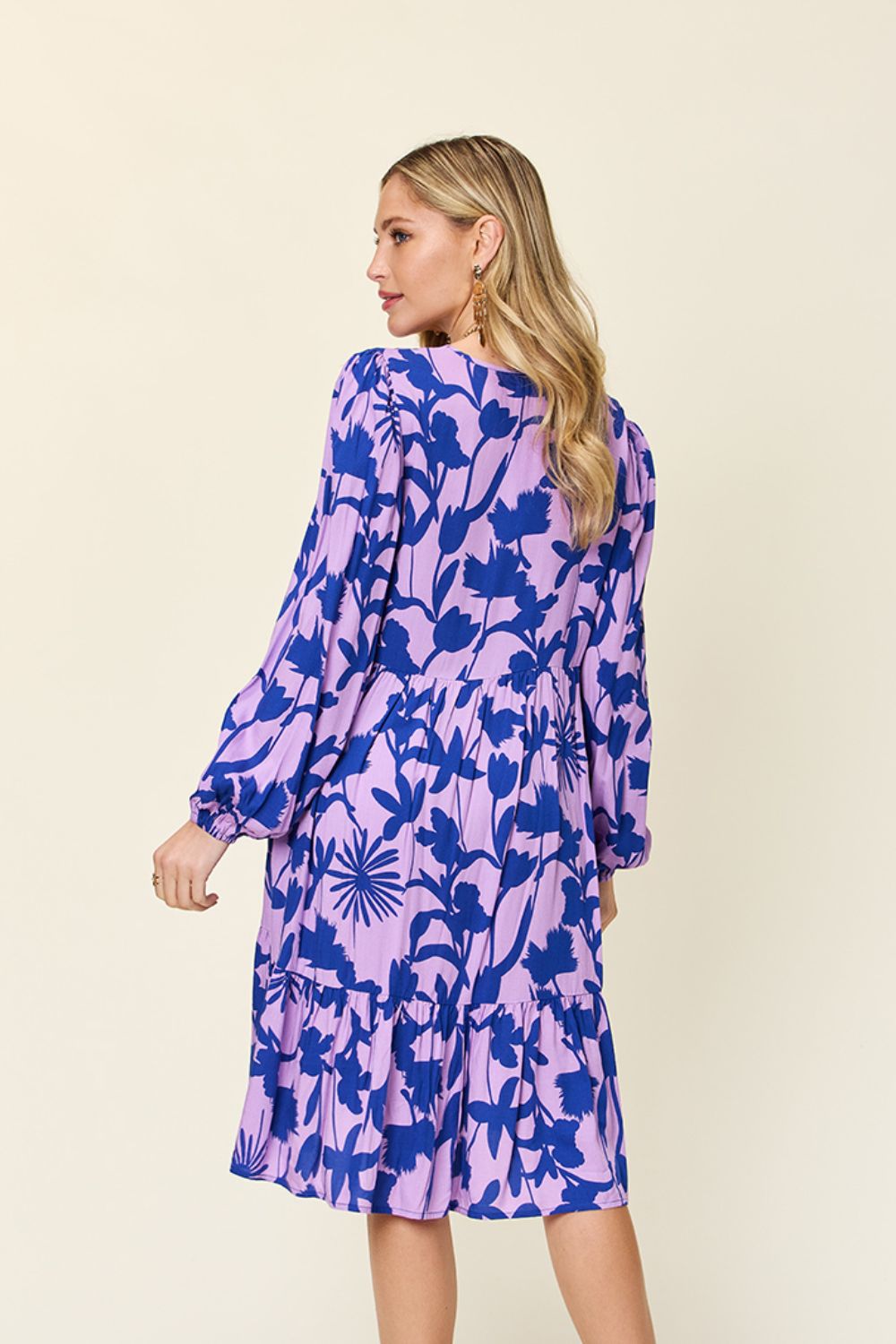 Double Take Full Size Printed Ruffle Hem Dress with Pocket Trendsi