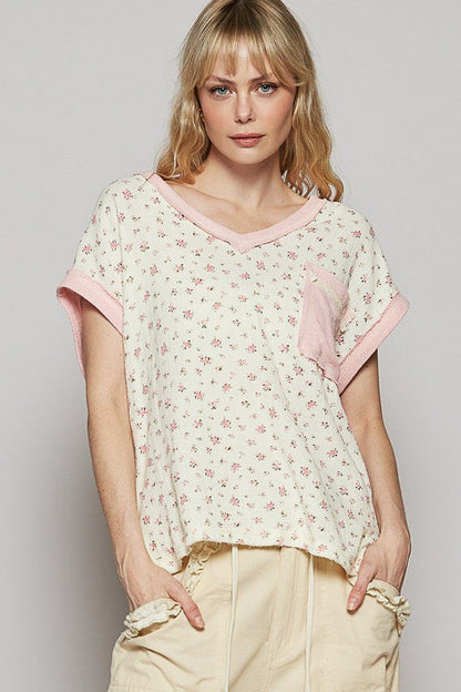 POL Floral V-Neck Short Sleeve T-Shirt Trendsi