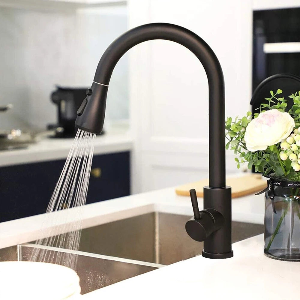 Black Pull-Out Kitchen Faucet with Sprayer World Bazaar Life