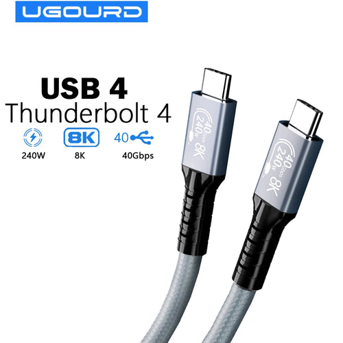 UGOURD USB4 Kablosu 40Gbps 240W Thunderbolt 4 Tip C Hızlı Şarj Kablosu Thunderbolt3 USB C'den C'ye Veri Aktarım Kablosu eGPU İçin