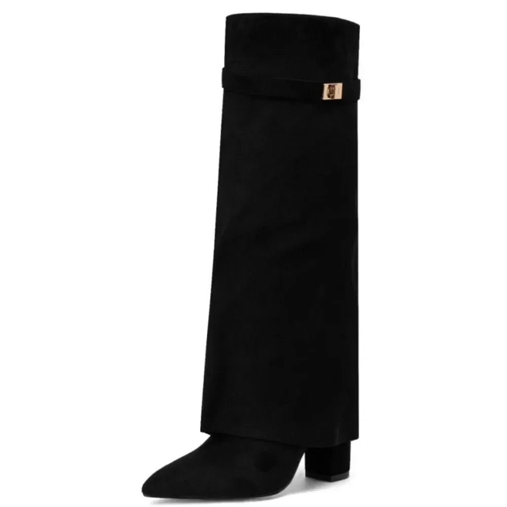 Autumn Winter Pointed Buckle Knee High Heeled Women's Boots World Bazaar Life