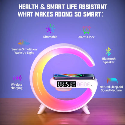 Wireless Charger Stand Pad RGB Alarm Clock Speaker