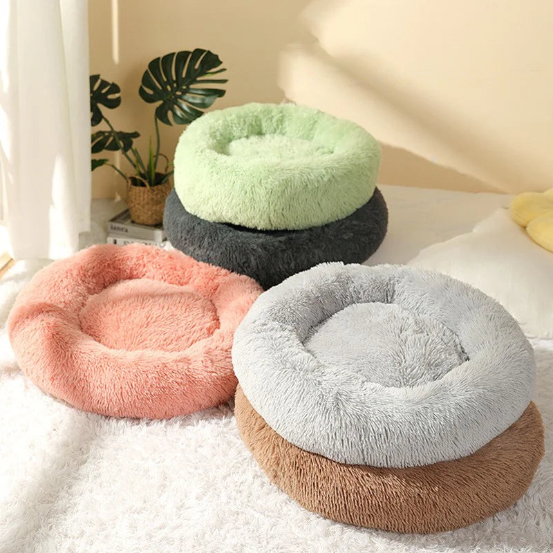 Ultraweiches Donut-Kuschelbett für Hunde und Katzen – Winterwarmes, waschbares Kissenbett, bequemes rundes Zwingersofa 