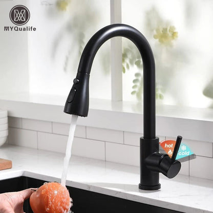 Black Pull-Out Kitchen Faucet with Sprayer World Bazaar Life