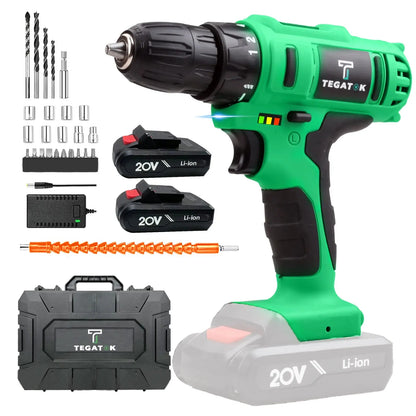 Tegatok 20V Cordless Power Drill,Position Drill with 18+1 ,  2AH Li-ion Battery&Fast Charger. World Bazaar Life