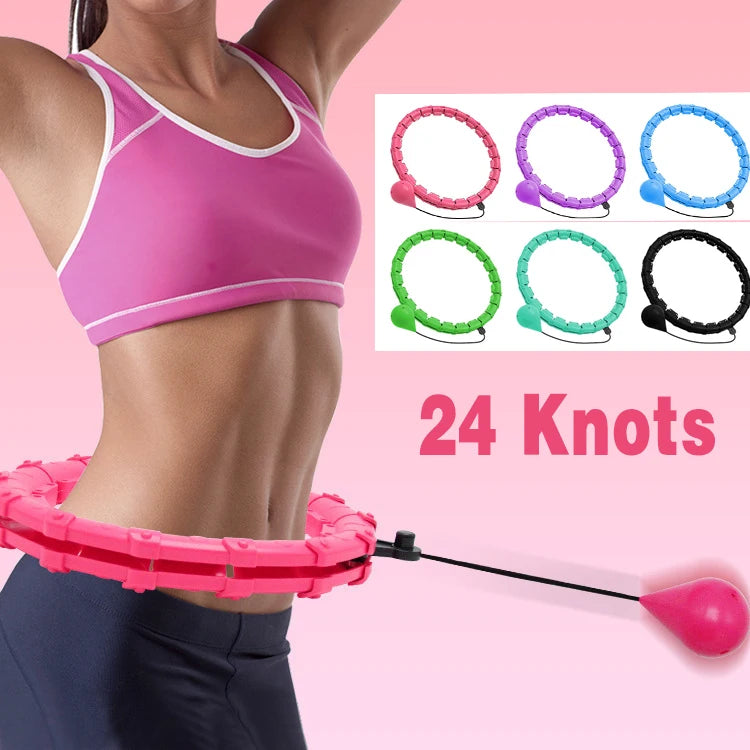 Adjustable Smart Weighted Fitness Hoop with Detachable 360 Degree Ball, Auto Rotate, Suitable for Plus Size, 24-inch Size