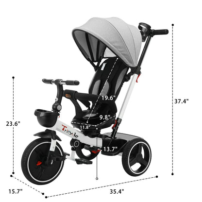 Baby Tricycle, 6-in-1 Baby Push Bike Steer Stroller, Detachable Guardrail, Adjustable Canopy, Safety Harness, Folding Pedal World Bazaar Life