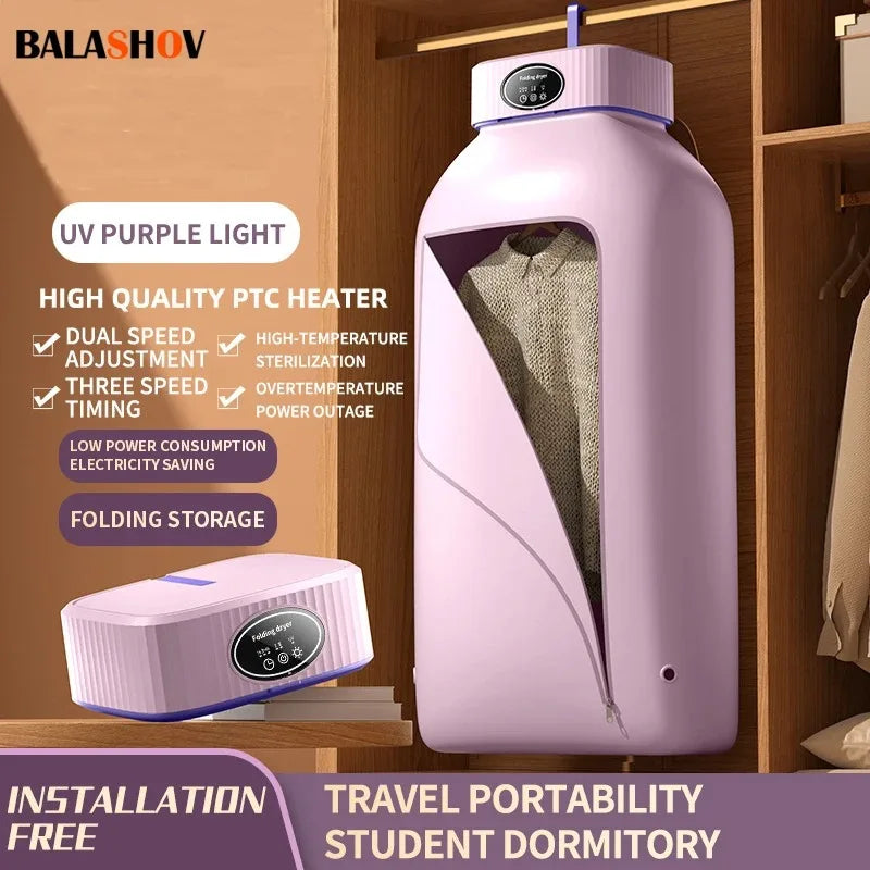 Folded Electric Clothes Dryer Portable Travel Warm Air Dryer 600W Smart Drying Laundry Dryer Ultraviolet Dryer Machine 110V/220V World Bazaar Life