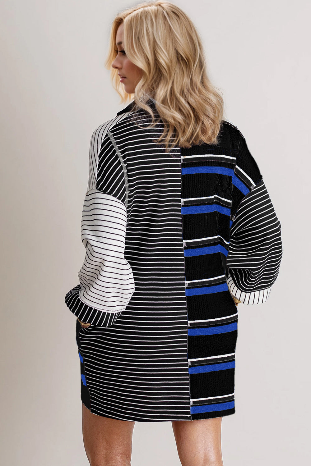 Oh Full Size Striped Half Button Long Sleeve Mini Dress Trendsi