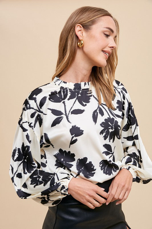 Annie Wear Frill Printed Balloon Sleeve Blouse Trendsi