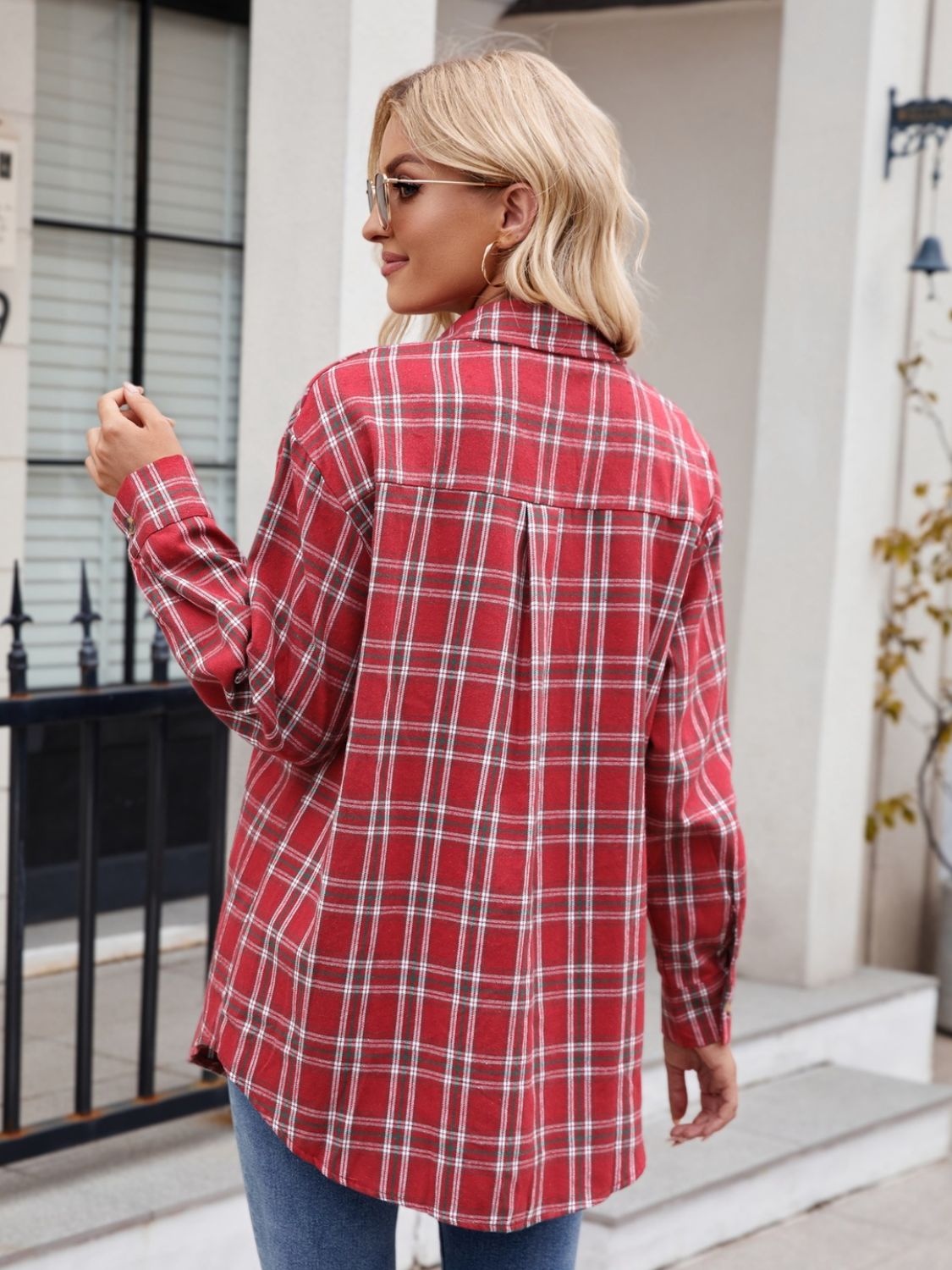 Mandy Plaid Button Up Long Sleeve Shirt Trendsi