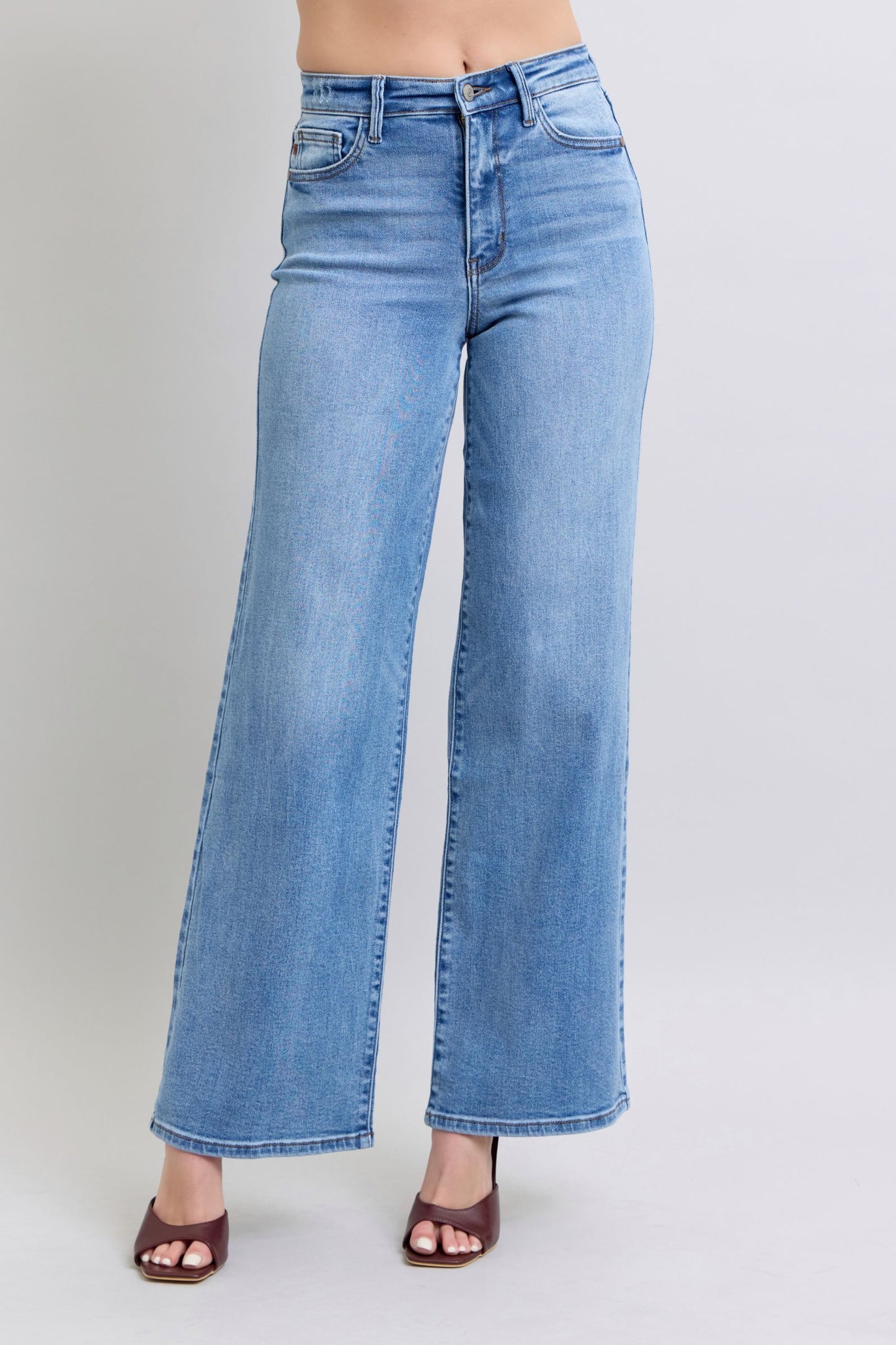 Judy Blue Full Size Wide Leg Jeans with Pockets Trendsi