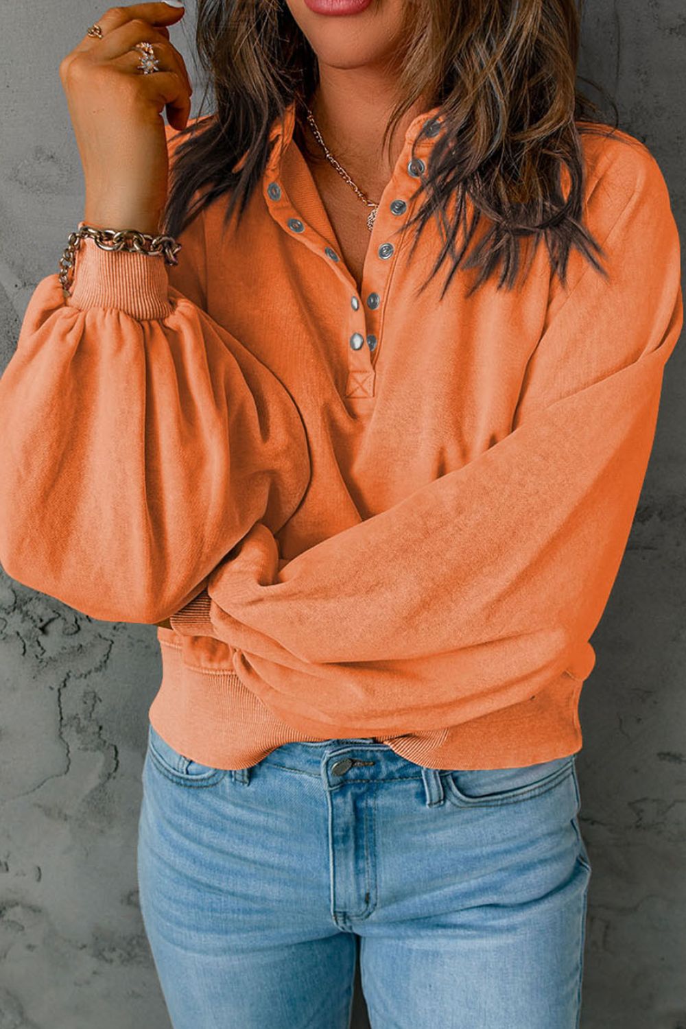 Half Snap Long Sleeve Sweatshirt Trendsi