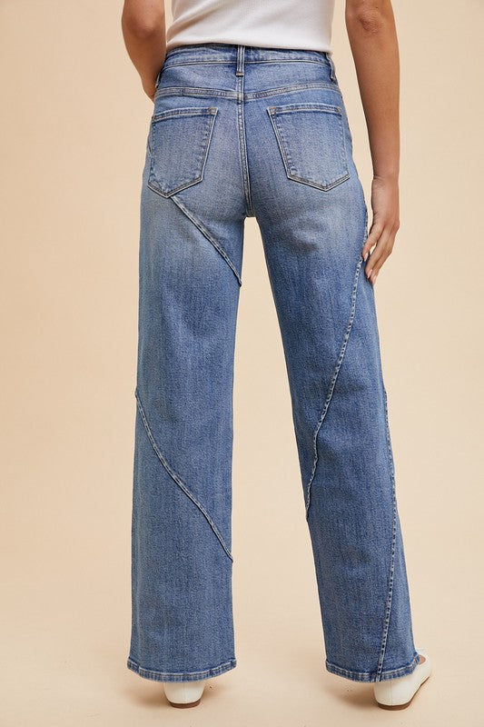 Annie Wear Decorative Seams Wide Leg Jeans Trendsi