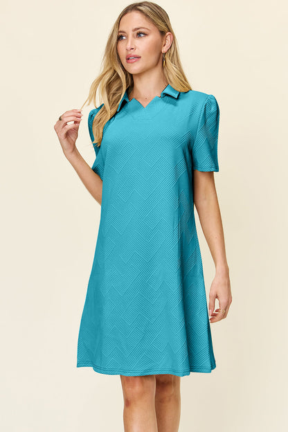 Double Take Full Size Texture Collared Neck Short Sleeve Dress Trendsi