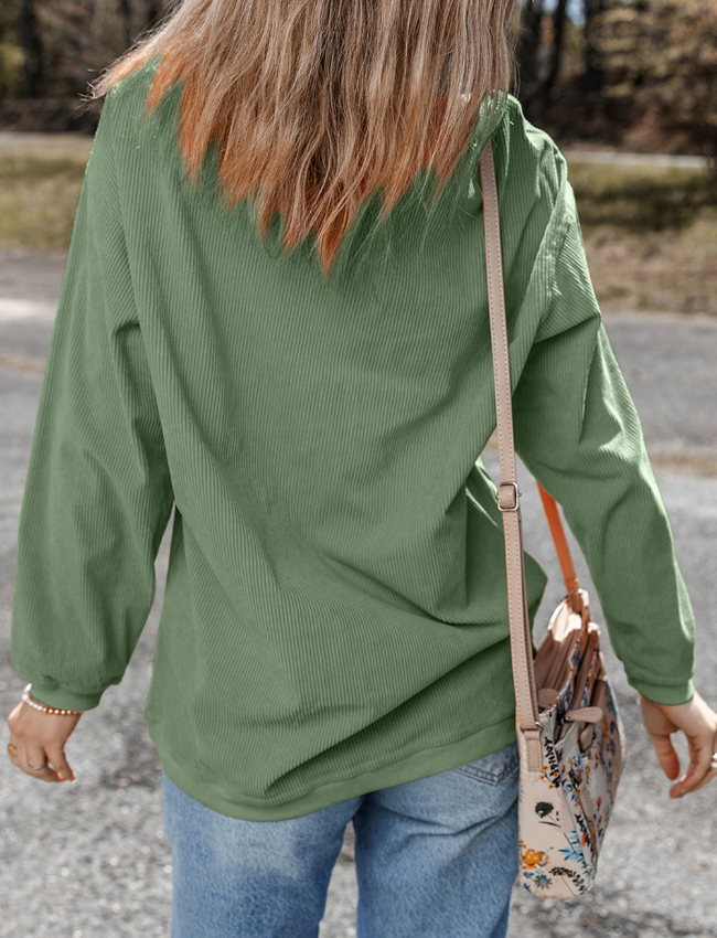 LUCKY Rhinestone Round Neck Long Sleeve Sweatshirt Trendsi