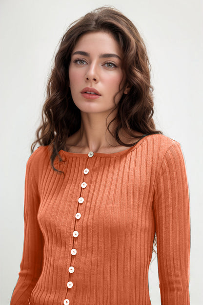 Basic Bae Texture Button Up Round Neck Long Sleeve Top Trendsi