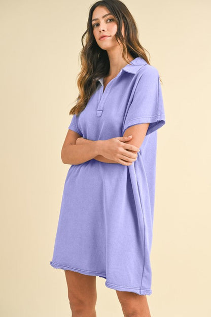 Annie Wear Mineral Washed Johnny Collar Short Sleeve Dress Trendsi