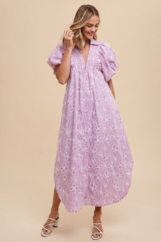 Annie Wear Floral Smock Detail Puff Sleeve Dress Trendsi