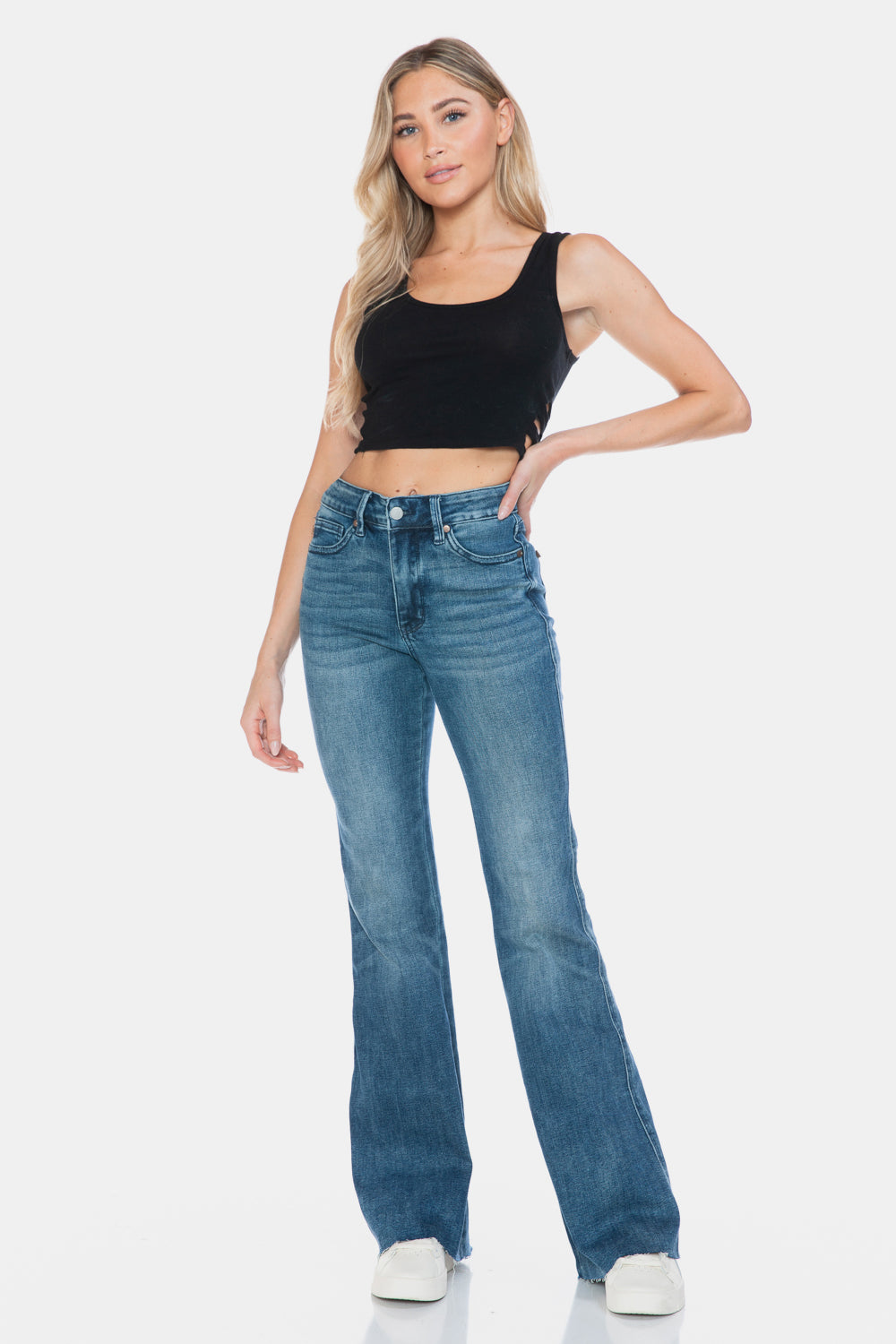 Judy Blue Full Size Tummy Control Cut Hem Flare Jeans Trendsi