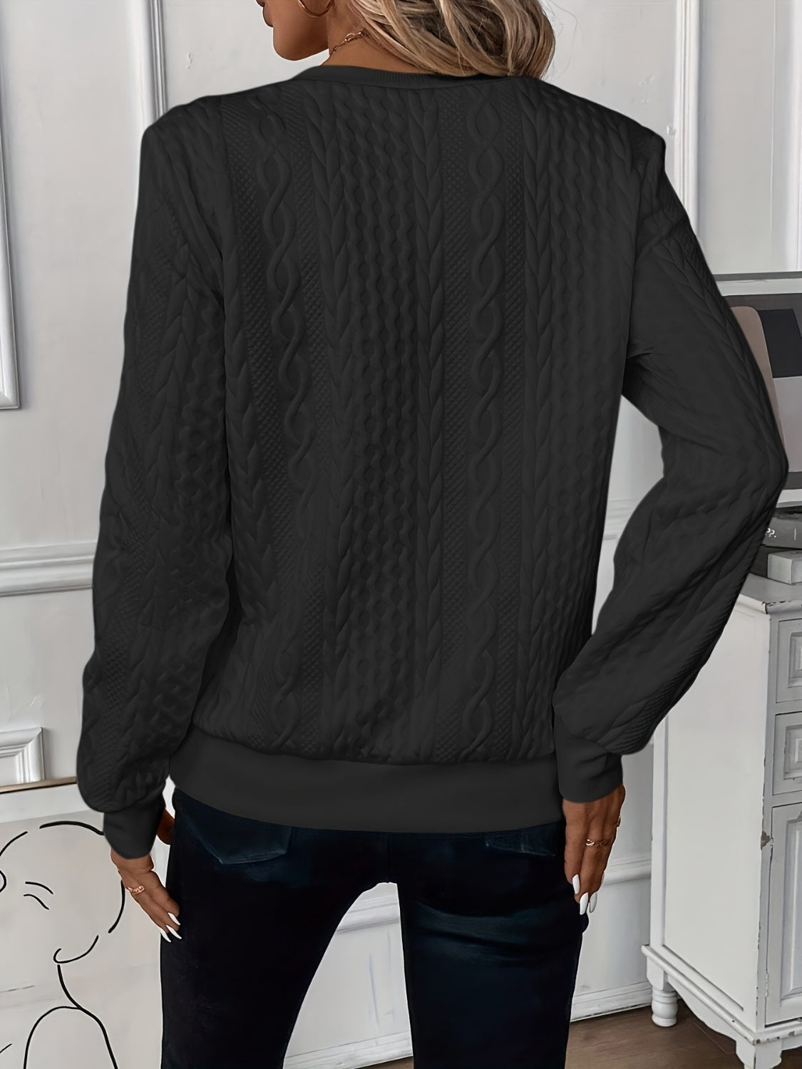 Texture Half Zip Long Sleeve Sweatshirt Trendsi