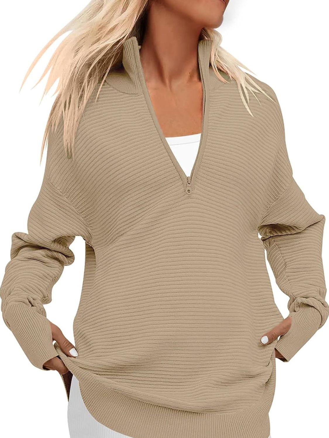 Half Zip Long Sleeve Knit Top Trendsi