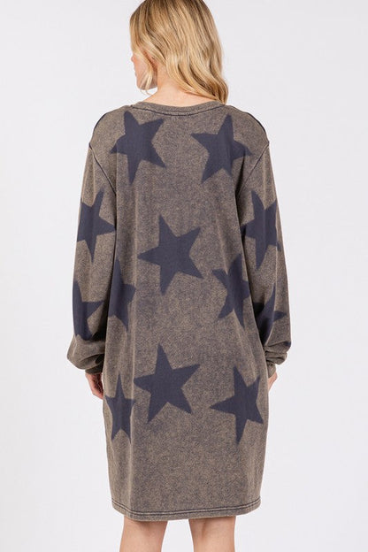 SAGE + FIG Washed Star Print Round Neck Dress Trendsi