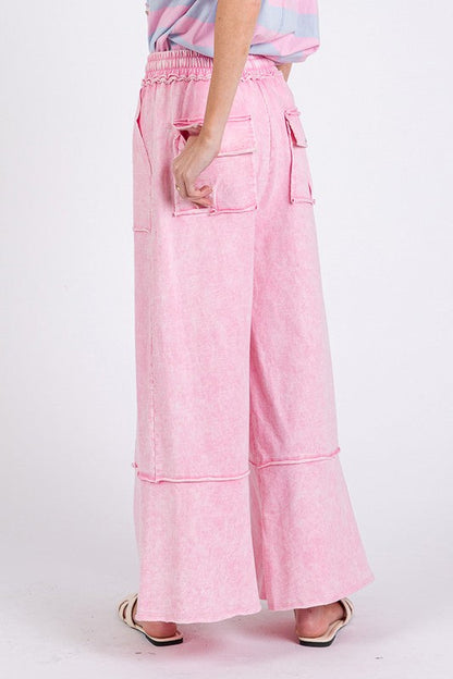 SAGE + FIG Mineral Washed Terry Wide Leg Pants Trendsi