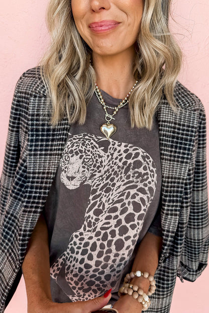 Cheetah Mineral Wash Round Neck Half Sleeve T-Shirt Trendsi