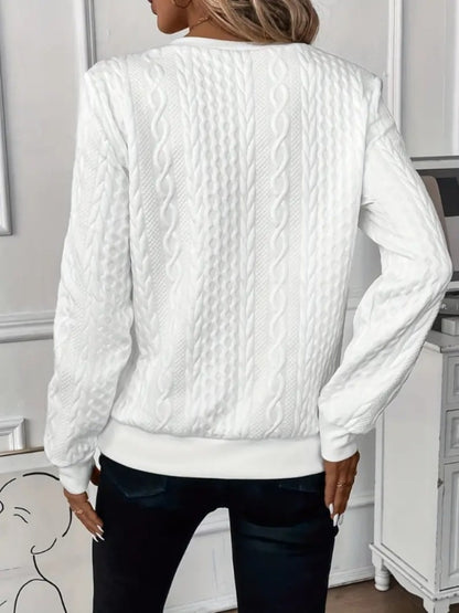 Texture Half Zip Long Sleeve Sweatshirt Trendsi