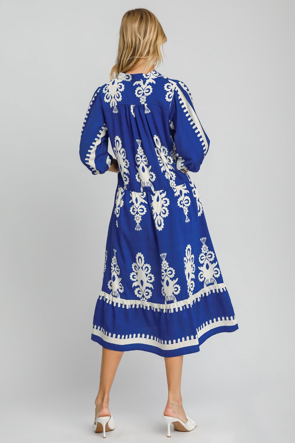 Umgee Printed Notched Midi Dress Trendsi