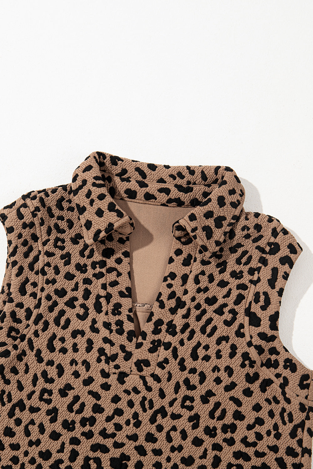 Leopard Johnny Collar Sleeveless Mini Dress Trendsi