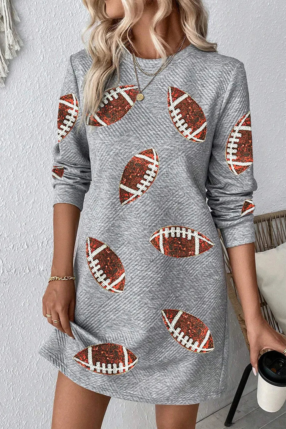 Sequin Football Long Sleeve Mini Dress Trendsi