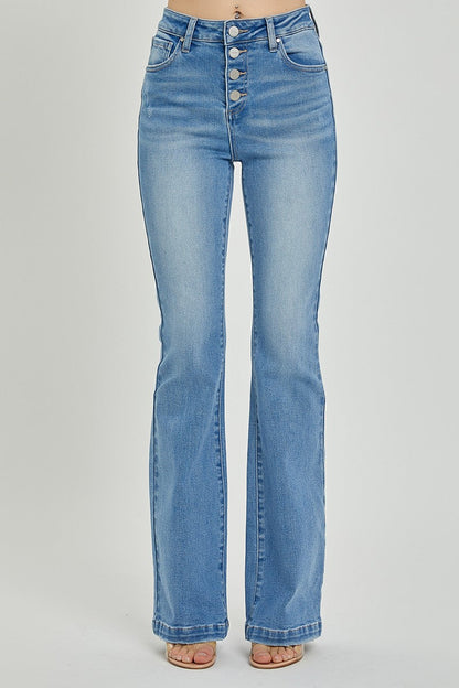 RISEN Full Size High Rise Button Fly Bootcut Jeans Trendsi