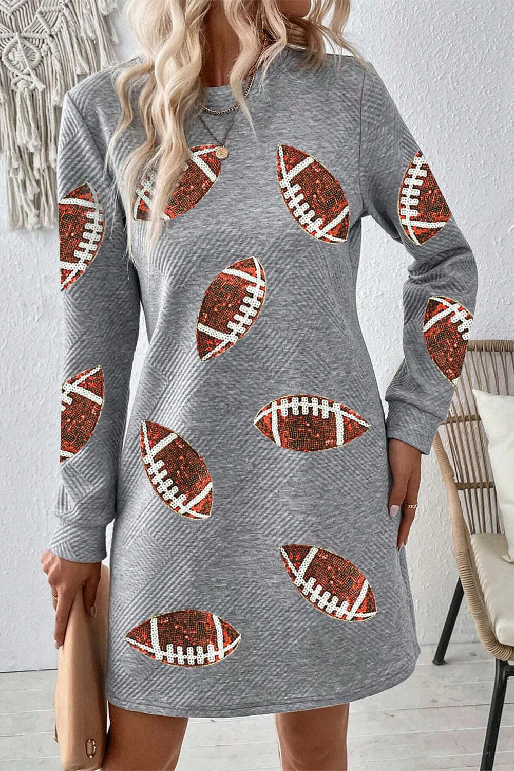 Sequin Football Long Sleeve Mini Dress Trendsi