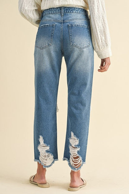 Annie Wear Distressed Raw Hem Cropped Jeans Trendsi