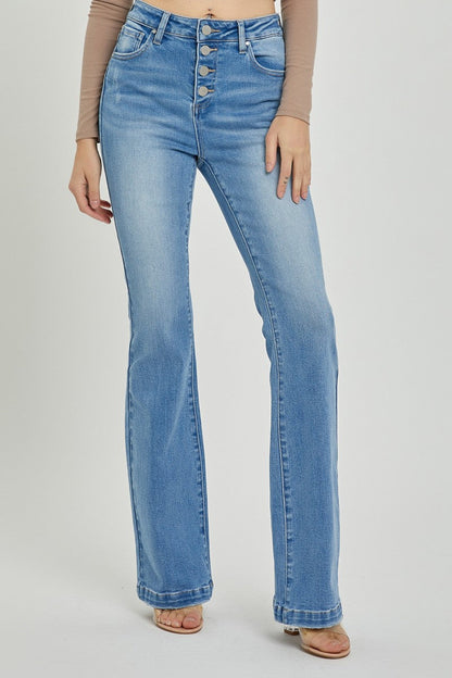 RISEN Full Size High Rise Button Fly Bootcut Jeans Trendsi