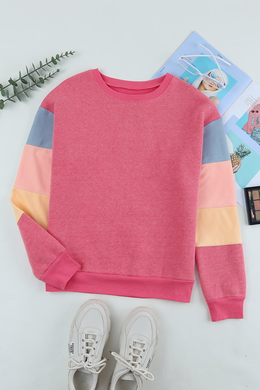 Color Block Round Neck Long Sleeve Sweatshirt Trendsi