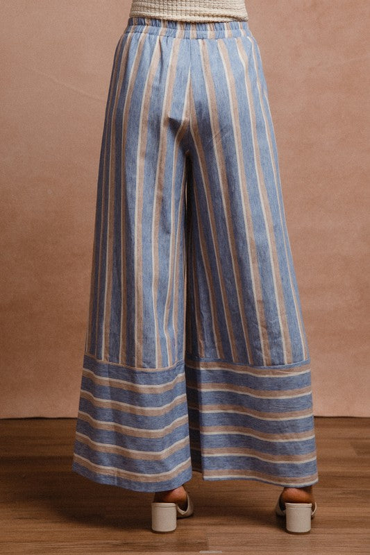 BiBi Striped Wide Leg Pants with Pockets Trendsi