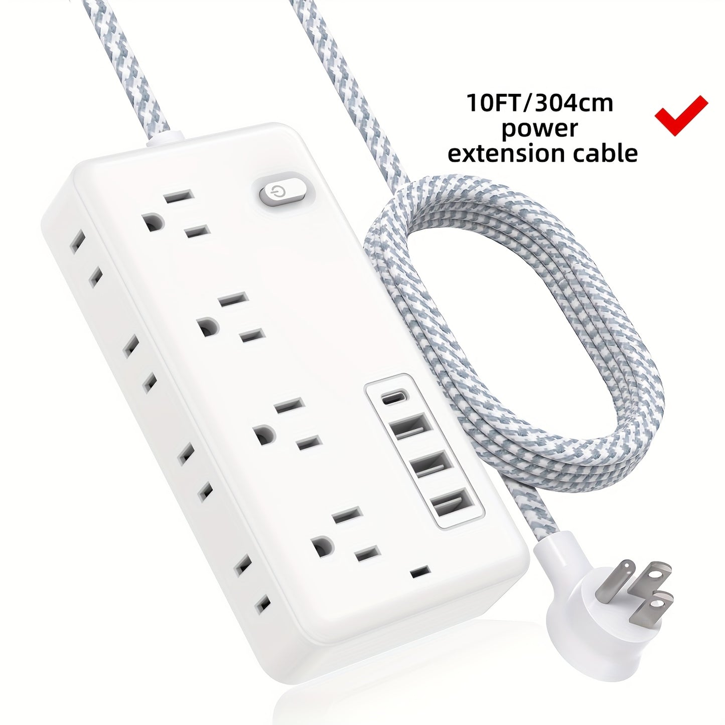 10ft Surge Protector - 8 AC Outlets & 3 USB Ports-World Bazaar Life