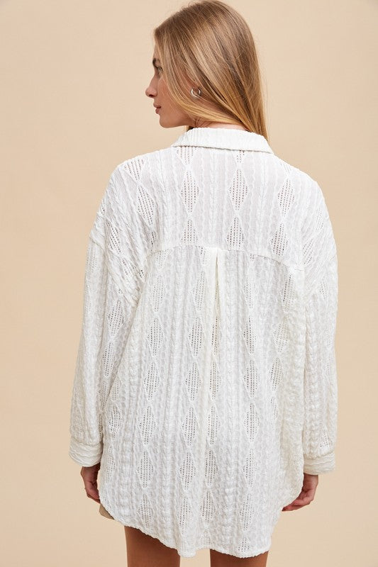 Annie Wear Openwork Button Down Drop Shoulder Shirt Trendsi