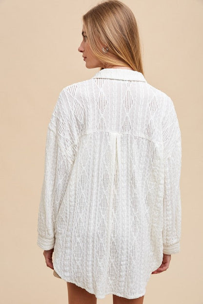 Annie Wear Openwork Button Down Drop Shoulder Shirt Trendsi